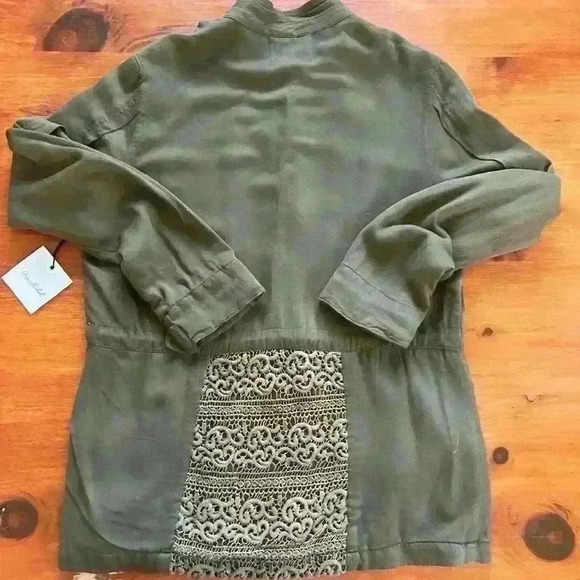 Anthropologie Unpublished Castellated Lace Detailed Cargo Jacket.Medium Olive - Picture 2 of 11